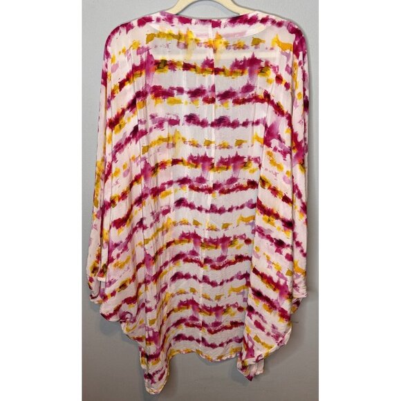 Anthropolgie Tie Dye Kimono One Size Pink Orange OSFM beach Coverup Viscose - Picture 2 of 6